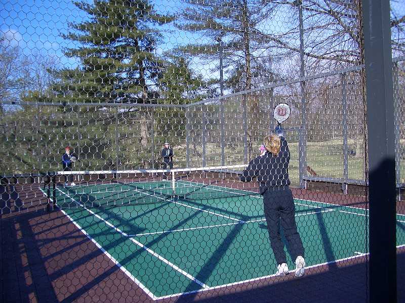 CIMG2392.JPG - Playing Paddle at the Country Club, 20th Feb 2008: Iona's the one with the red headband